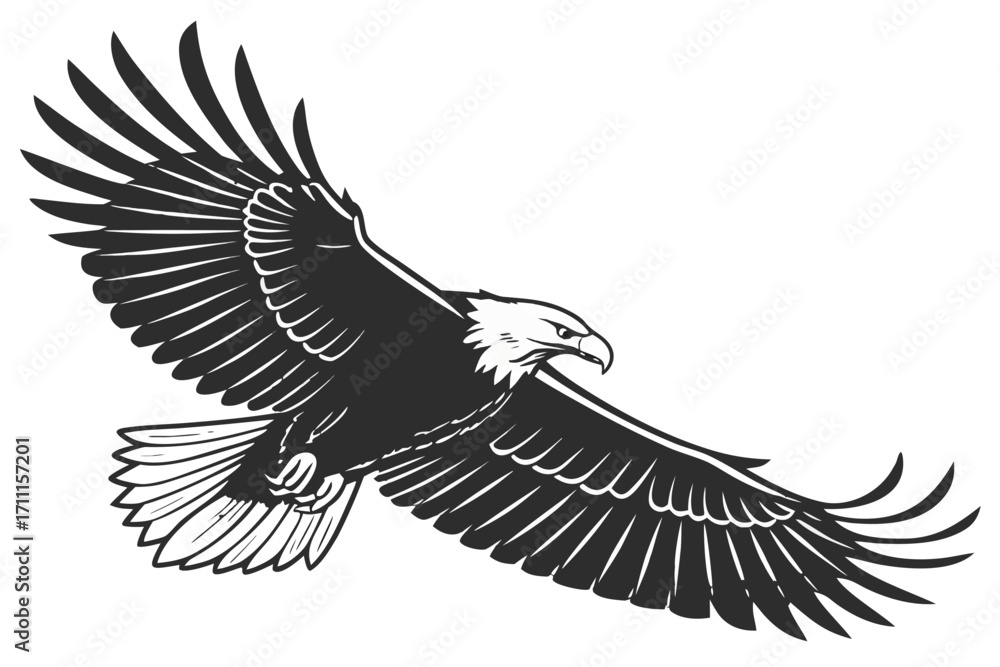 Obraz premium Eagle Silhouette – Realistic Vector Illustration, Flying Side View, Isolated on Transparent Background