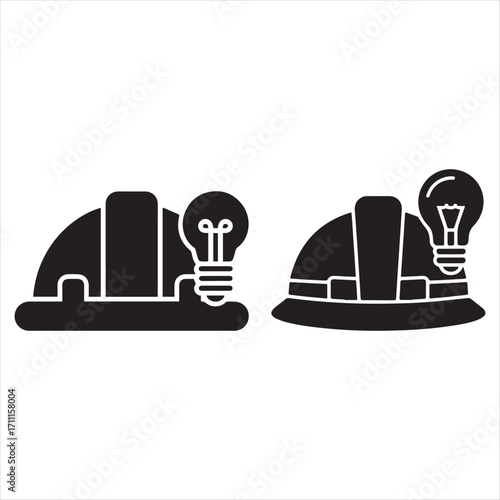 Black and White Hard Hat and Light Bulb Icons helmet