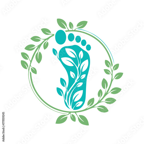 Eco Footprint Logo Design with Leaf Symbol for Sustainability and Wellness for Organic Spa, Reflexology, Health and Sustainability Branding