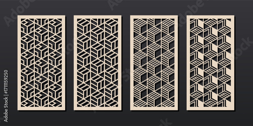 Vector panels with abstract geometric pattern. Cutout design for home interior decor, partition, privacy screen, wall art, room divider, paper art. Template for laser, cnc, plasma and plotter cutting