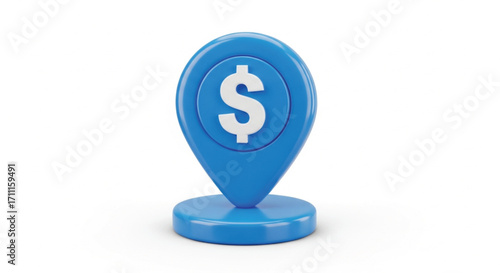 Blue location pin with dollar sign symbolizes financial destination or investment spot