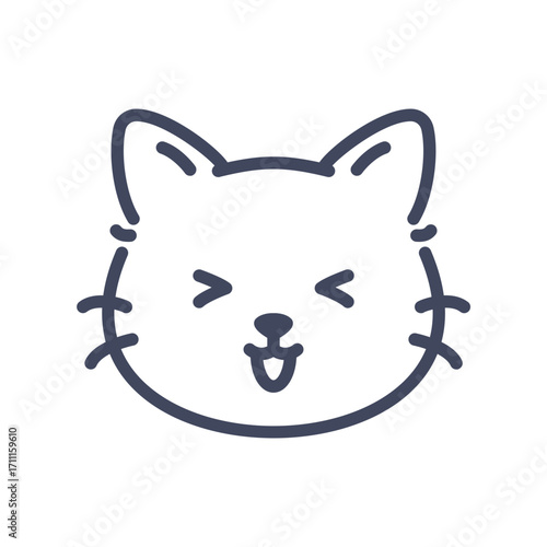 Laughing line art cat emoji icon. Cute cartoon kitten face with happy expression.