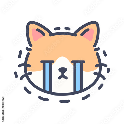 Crying orange cat emoji icon. Cute cartoon kitten face with tears and sad expression.
