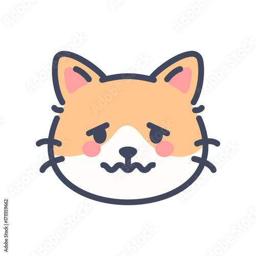 Nauseous orange cat emoji icon. Cute cartoon kitten face with sick and uncomfortable expression.