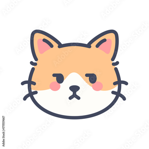 Annoyed orange cat emoji icon. Cute cartoon kitten face with displeased expression.