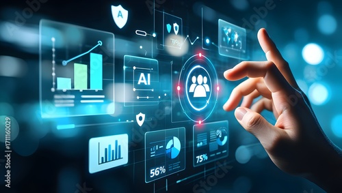 Futuristic interface showing customer data analytics and AI-driven target audience identification. Ideal for marketing, CRM, and business intelligence concepts.