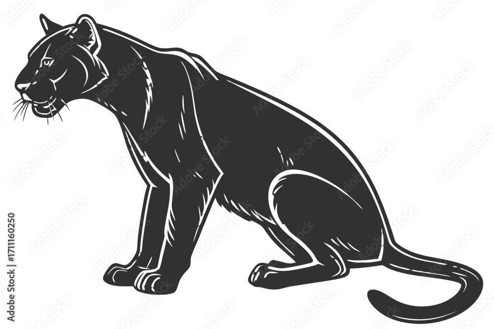 Obraz premium Wild Cat Silhouette – Realistic Vector Illustration, Crouching Pose, Isolated on Transparent Background