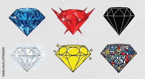 Collection of diverse, sparkling gemstone illustrations representing luxury and value.