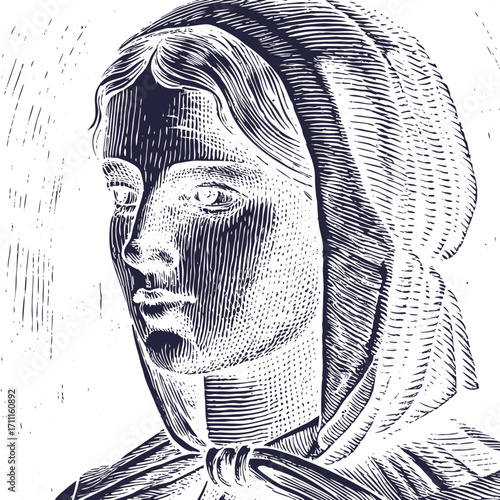 Vintage Engraved Portrait of a Woman, A French physicist and chemist famous for her work on radioactivity. She was the first person honored with two Nobel prizes