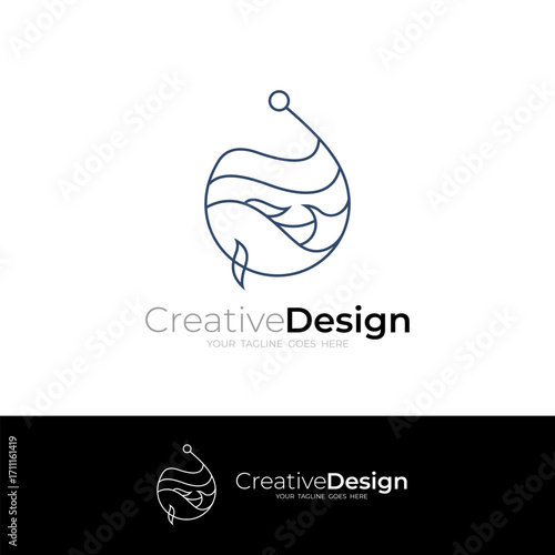 Simple fish logo, logo of fish caught on a fishing hook