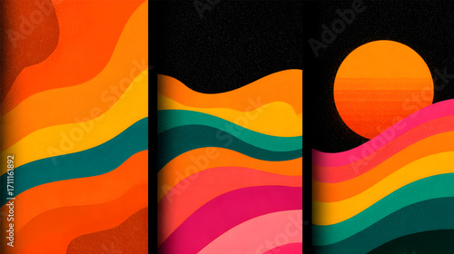 Abstract layered waves in vibrant colors create a striking visual effect.