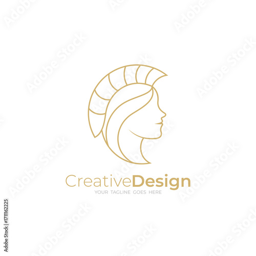Athena logo with line design template, beautiful woman logo