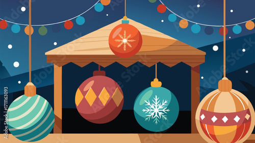 Close up of handmade wooden christmas ornaments