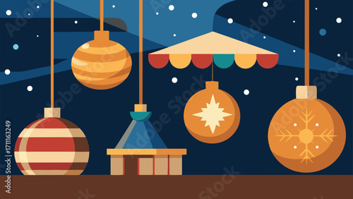 Close up handmade wooden christmas ornaments on festive background