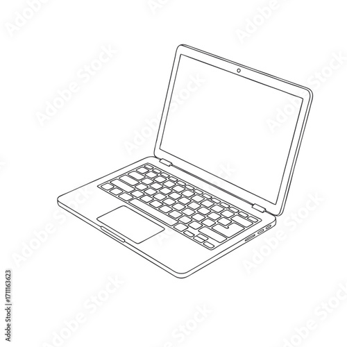Laptop Line Art: Modern Computer Outline Illustration