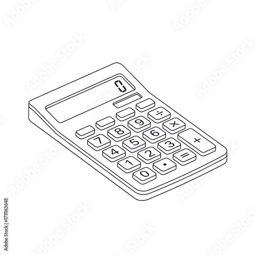 Isometric Calculator Outline Vector Illustration