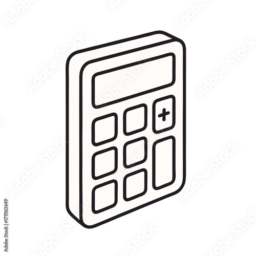 Isometric Calculator Line Art Icon, Accounting Tool