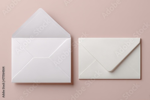 Clean white paper envelopes arranged on a soft neutral background.