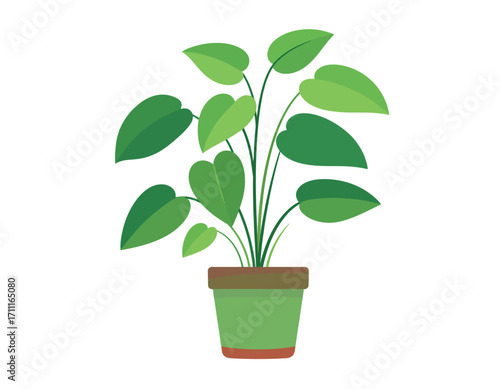 Minimalist Vector Illustration of a Lush Green Potted Houseplant