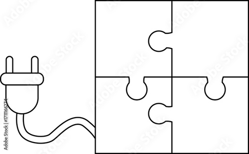 puzzle icon and electric plug icon with white background
