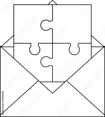 puzzle icon and open envelope icon with white background