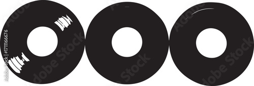 Three Black Vinyl Records with Scratches and Center Holes vector illustration
