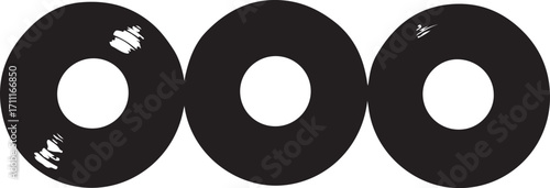Three Black Vinyl Records with Scratches and Center Holes vector illustration