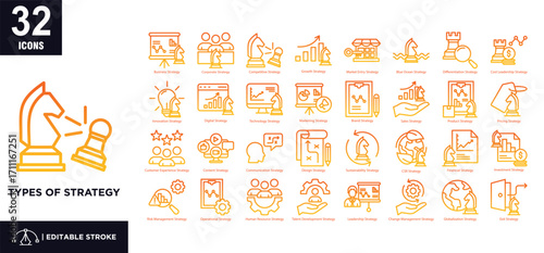 Types of Strategy gradient icon set