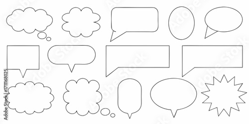 Collection of diverse blank speech bubbles and thought bubbles in various shapes and styles