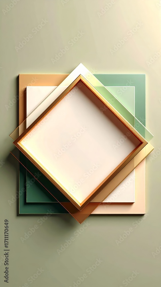 Fototapeta premium Abstract Geometric Composition of Pastel Squares with Golden Frame Accent
