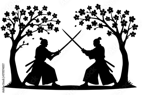 Samurai Duel Under Cherry Blossoms