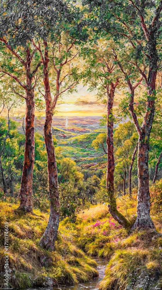 Fototapeta premium Oil painting of trees, leaves, landscape and nature .Vector converted to image. 5 