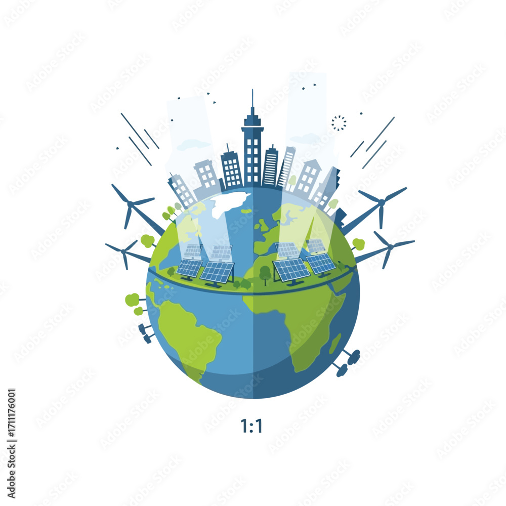 Naklejka premium Sustainable City Eco-Friendly Urban Development and Renewable Energy