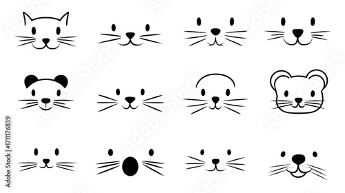 Cute animal faces illustrations collection.