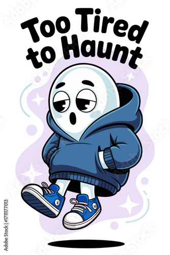 Cute Cartoon Ghost Wearing Hoodie with Humorous Text Illustration