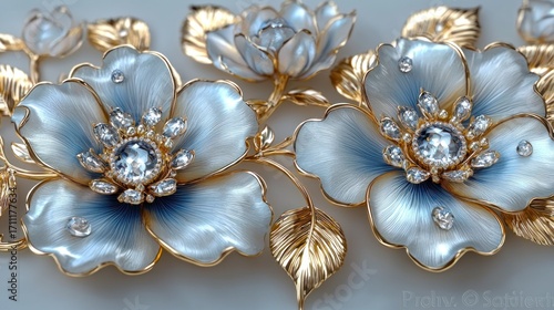 Luxurious, detailed floral design with gold and pearl accents and crystals