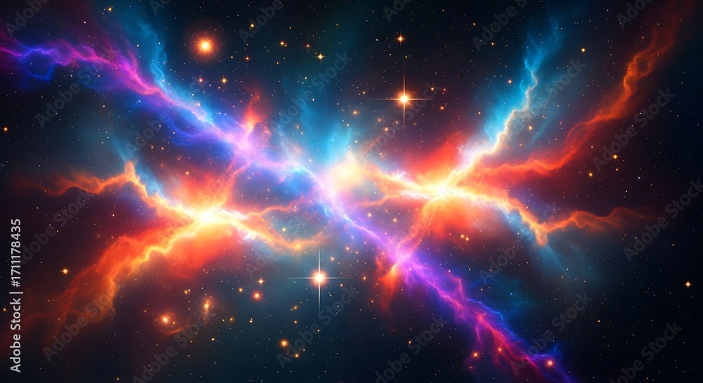 Obraz premium Colorful cosmic space nebula background with bright stars and galaxy
