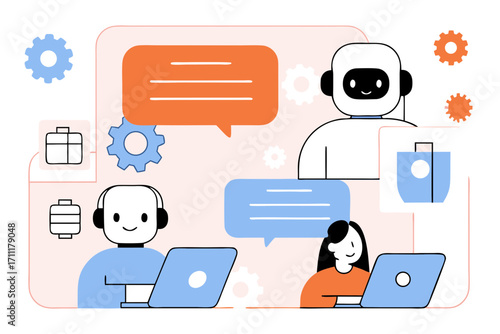 AI chatbot assists human customer service agent, optimizing digital communication and client support for modern business