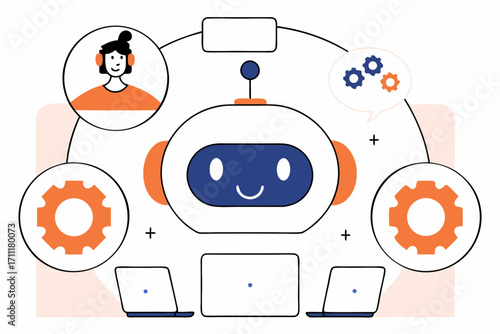 Smart AI chatbot connecting with people and technology for seamless business operations and innovation