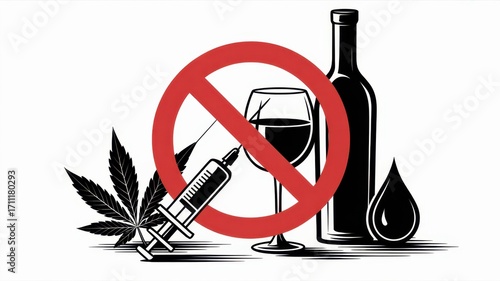 Say no to drugs, alcohol, and marijuana concept isolated on white background illustration of addiction prevention and awareness campaign