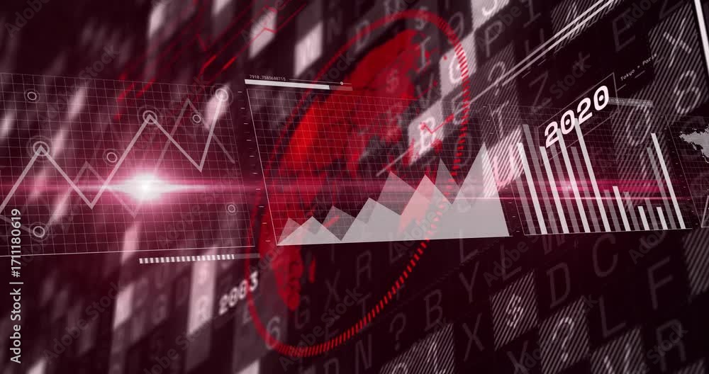 Grid shifting triggers line graph growing, area chart sliding, bars ...
