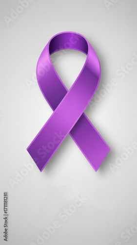 Purple ribbon awareness isolated on white background, symbol of pancreatic cancer, lupus, alzheimers disease, domestic violence and others