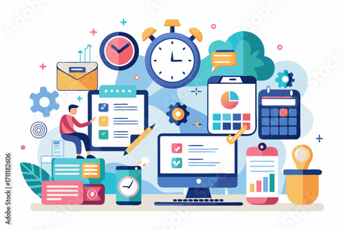 Organized workflow with digital tools and planning elements for efficient business operations