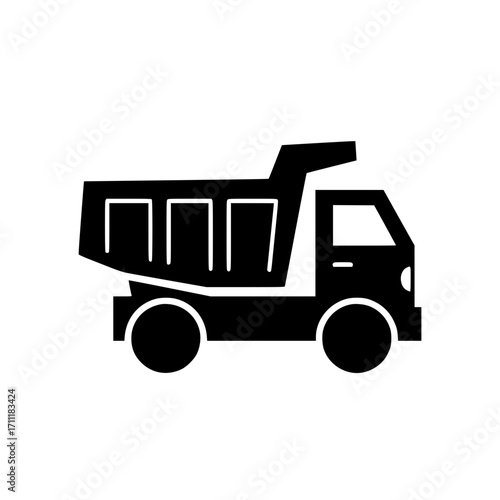 Industrial dump truck icon vector symbolizing heavy machinery for construction, mining, and cargo transportation