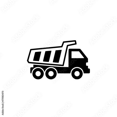 Heavy dump truck icon vector representing construction, industrial vehicle, and transportation