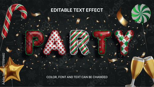 christmas editable text effect with party balloons