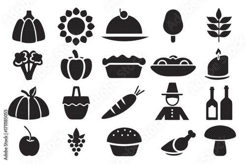 Thanksgiving day icons in simple style for holiday design