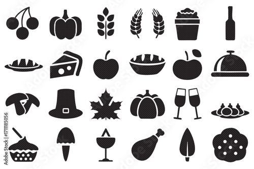 Thanksgiving day icons in simple style for holiday design and decoration