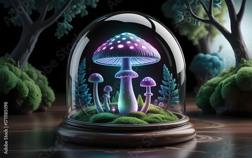 Vibrant Fantasy Illustration of Tiny World Inside Glass Dome