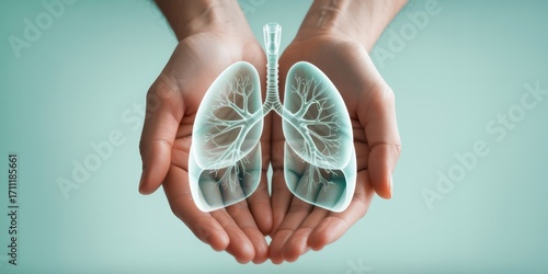 Human lungs in the hands, concept of healthy lungs, respiratory system, pneumonia, asthma, bronchitis, lung cancer, tuberculosis
